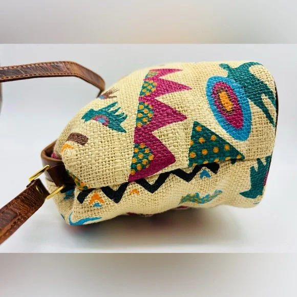Vintage Marco Avane Tribal Print Crossbody Bag with Brown Leather Accents - Picture 2 of 11